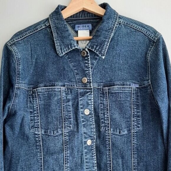 MODEA Marine Classic Blue Jean Jacket Lifesaver Snap Buttons Sz L - Picture 3 of 9